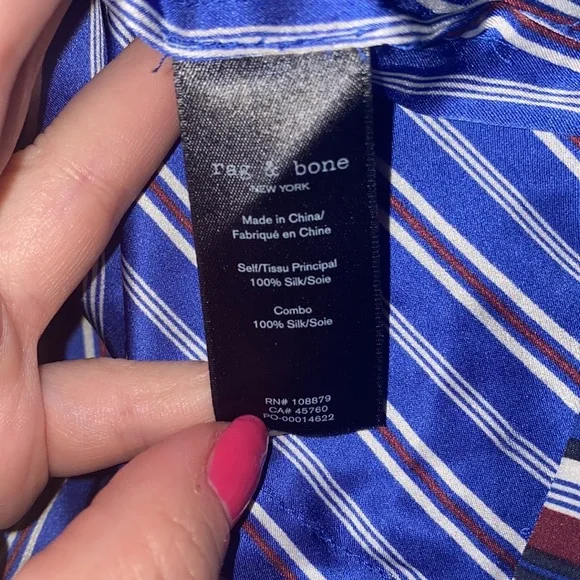 NEW Rag & Bone Felix Striped Blue Silk V Neck Jumpsuit $595 Size 0 - Picture 9 of 13